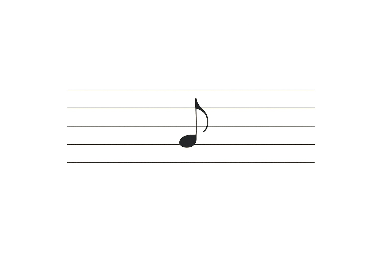 Minimalist sheet music with one note and surrounding empty space.
