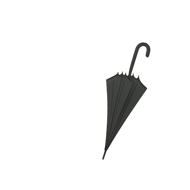 Minimalist umbrella leaning alone against a pale wall.