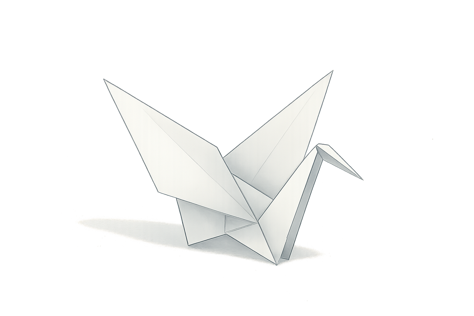 Minimalist origami paper crane resting against pale background.