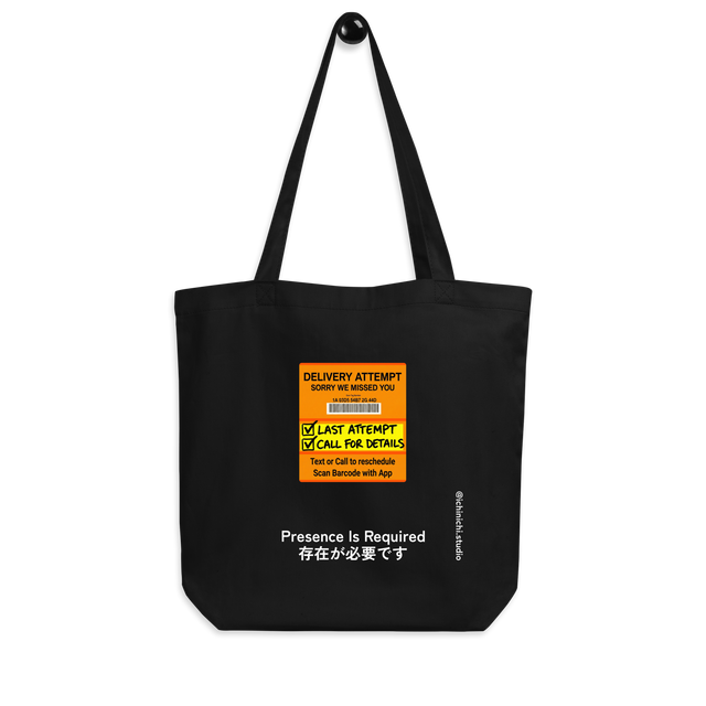 Graphic illustration of a generic delivery door tag on an Eco Tote Bag