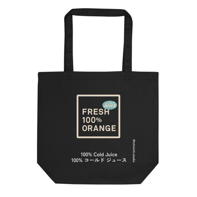 Minimalist eco-friendly Tote Bag featuring a bold "100% Cold Juice" graphic design.