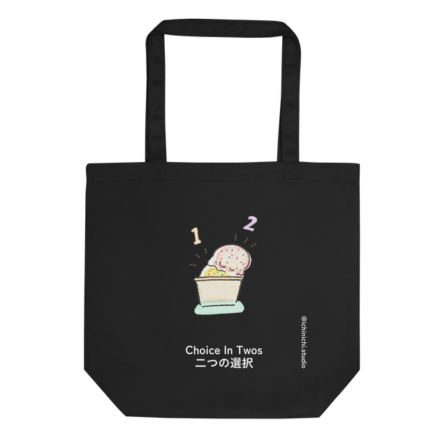 Whimsical ice cream bowl line art on an organic cotton Eco Tote Bag.