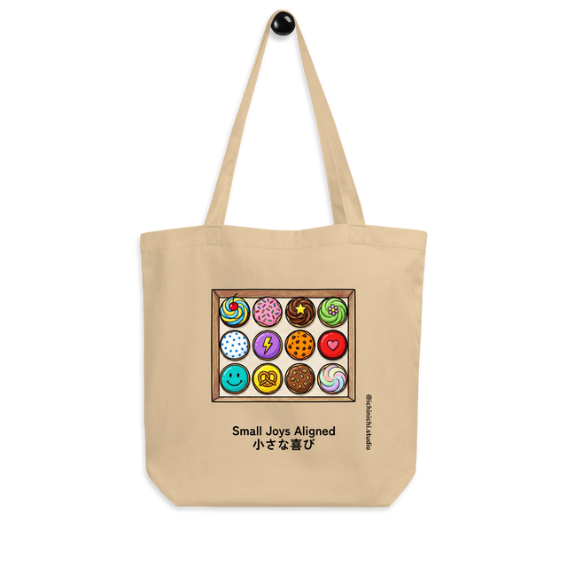 Organic cotton Eco Tote Bag featuring a hand-drawn overhead illustration of a box of twelve cupcakes.