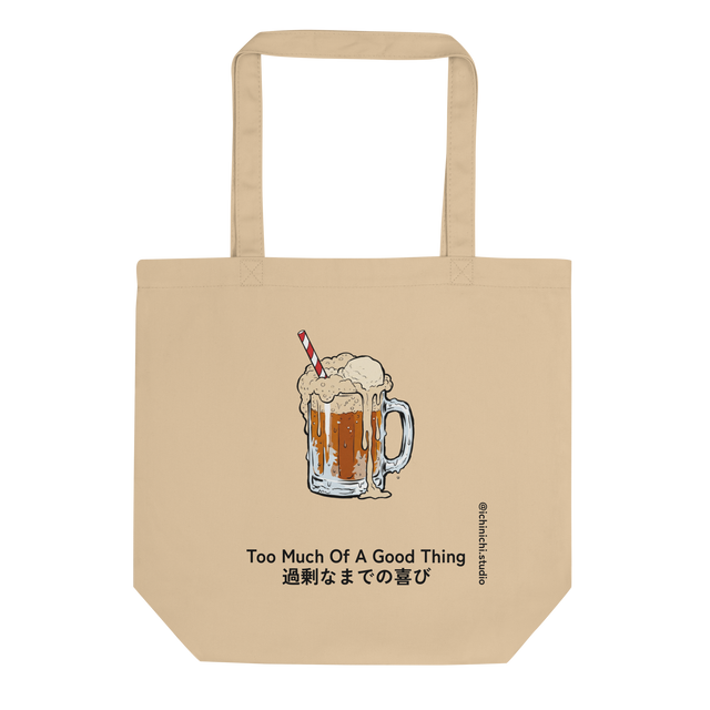 Modern marker illustration of a messy root beer float overflowing from a beer mug on an Eco Tote Bag.