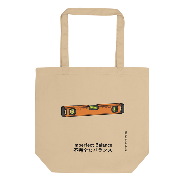 Hand-drawn marker illustration of an orange and black contractor's level with slightly off-center bubbles on a Tote Bag.