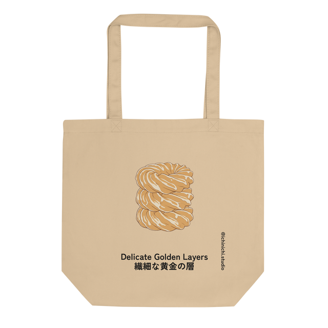 Hand-drawn illustration of three stacked French crullers on an Eco Tote Bag