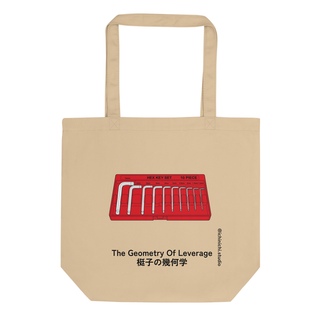 Eco Tote Bag featuring a minimalist line drawing of a hex key set resting in a flat red holder.