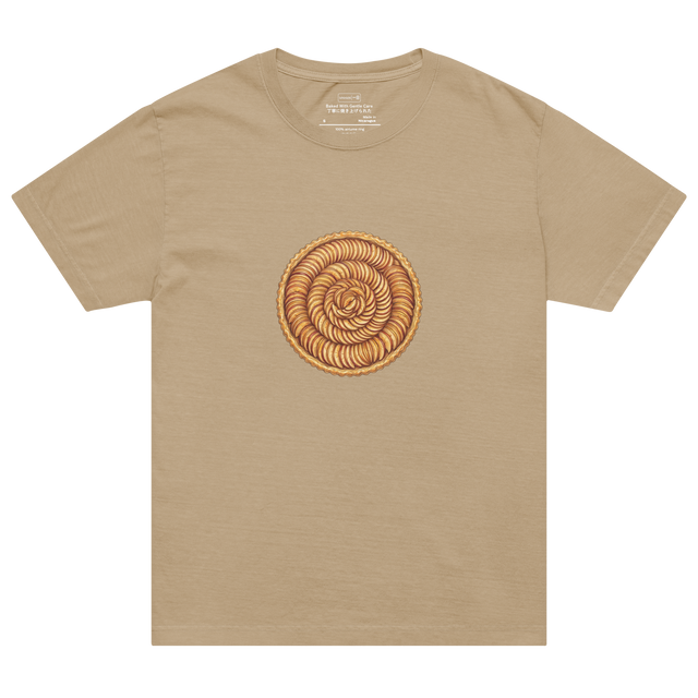Oversized T-Shirt with a colored pencil illustration of an overhead view of a French apple tart showing concentric apple slices.