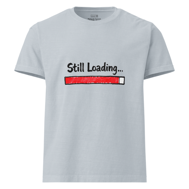 Ninety-Nine Percent graphic oversized t-shirt with hand drawn 99 percent progress bar and text stuck loading.
