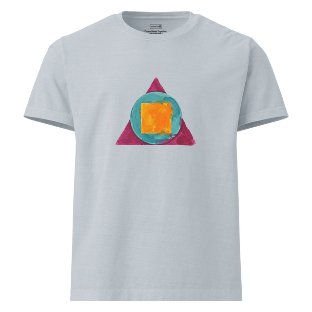 Three brightly painted, nested geometric shapes with bleeding colors on an Oversized T-Shirt.