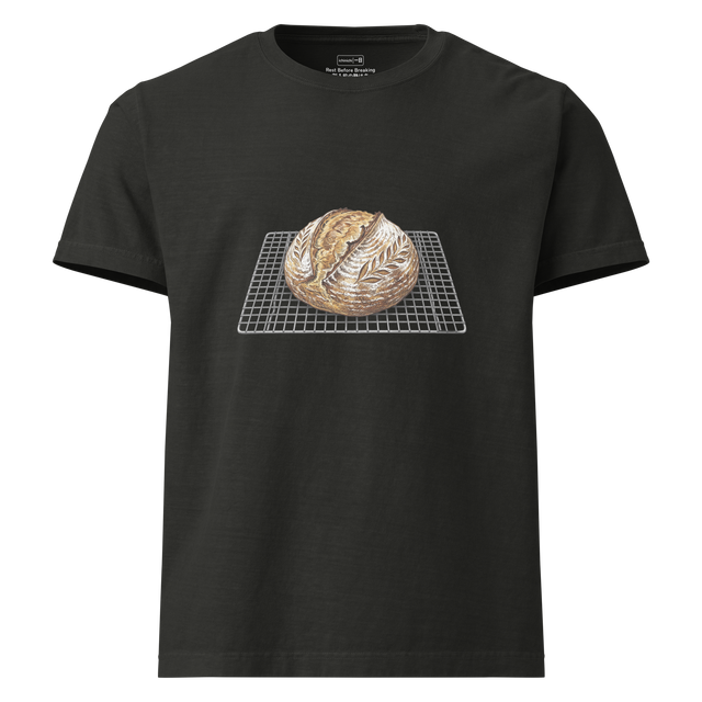 Oversized T-Shirt showing a rustic sourdough loaf on a cooling rack drawn in colored pencil.