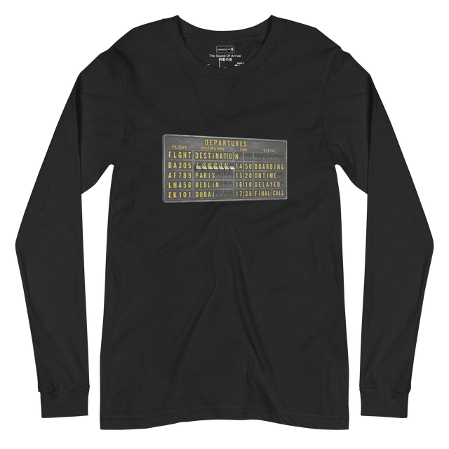 Minimalist graphic of an analog station arrival board with flipping tiles, Long Sleeve T-Shirt.