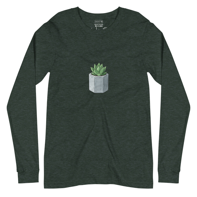Minimalist line drawing of a small succulent in a concrete vase on a Long Sleeve T-Shirt.