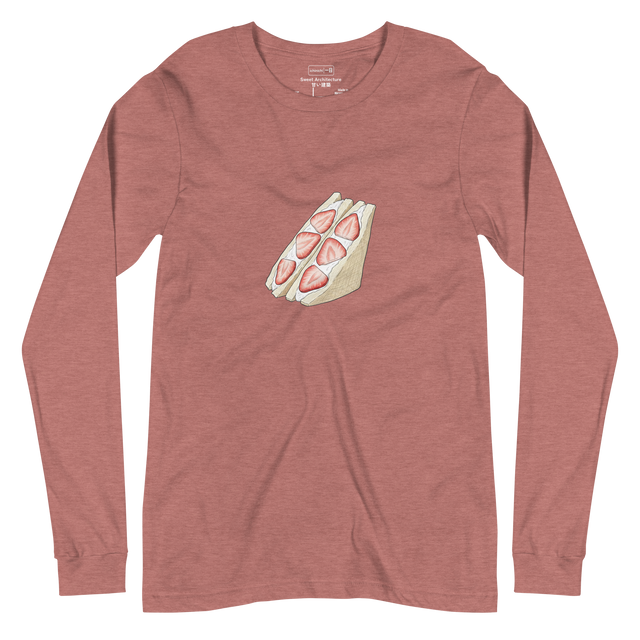 Clean vector illustration of an Ichigo Sando strawberry fruit sandwich cross-section on a long sleeve t-shirt.
