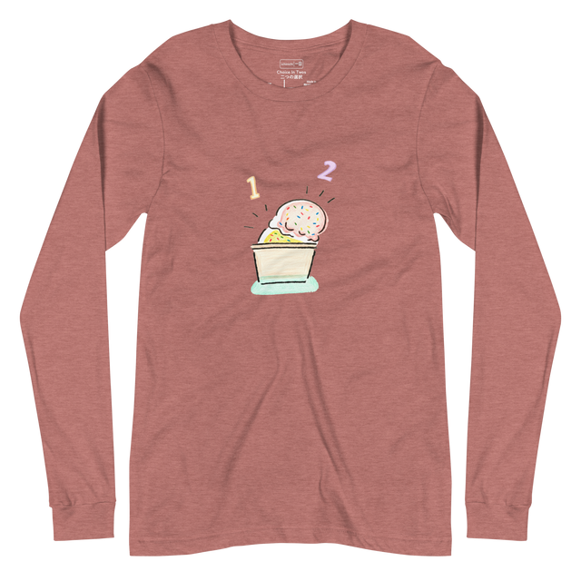 Hand-drawn ice cream illustration with numbers one and two on a Long Sleeve T-Shirt.