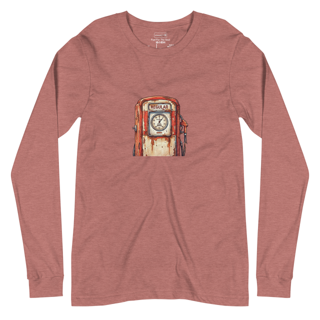 Vintage gas pump graphic in colored pencil cross-hatch on a Long Sleeve T-Shirt.