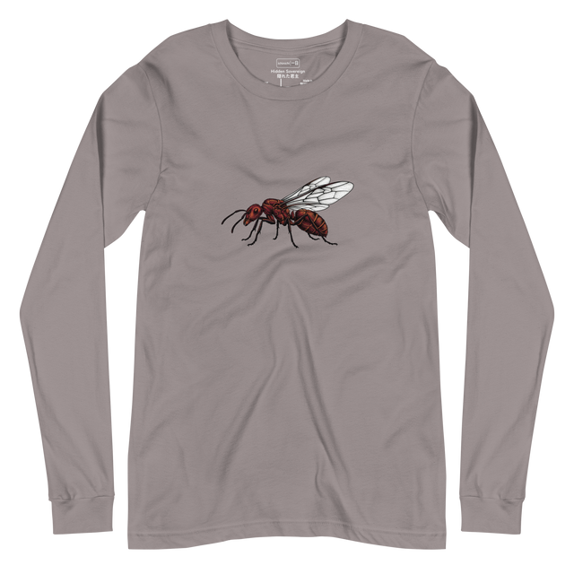 Intricate stippled queen ant graphic centered on a Long Sleeve T-Shirt.