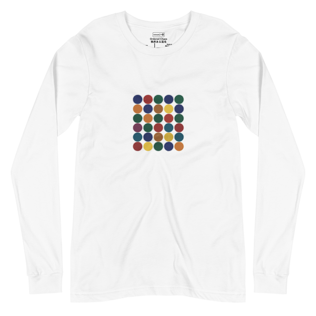 Minimalist Long Sleeve T-Shirt with an organized grid of colorful dots.
