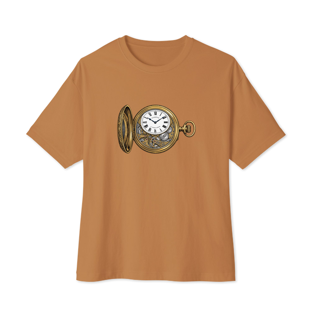 Isolated illustration of an antique pocket watch with exposed structural details. Oversized T-Shirt.