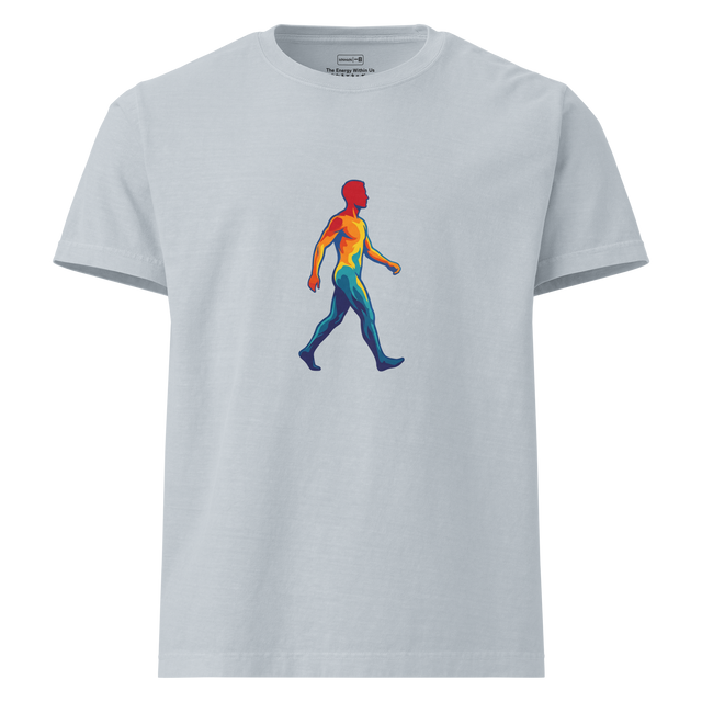 Oversize T-Shirt displaying a vibrant thermal scan silhouette mapped in clean paint brush lines of red, yellow, and deep blue.