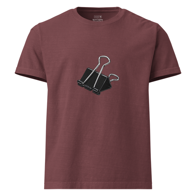 Bold black and silver marker drawing of an industrial binder clip on an Oversize T-Shirt.