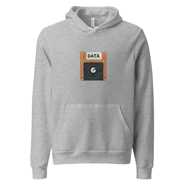 Minimalist illustration of a 3.5-inch floppy disk on a Pullover Hoodie.