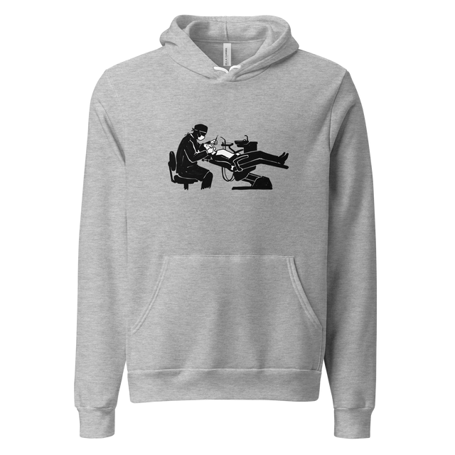 Graphic silhouette of a dental appointment in marker style on a Pullover Hoodie.