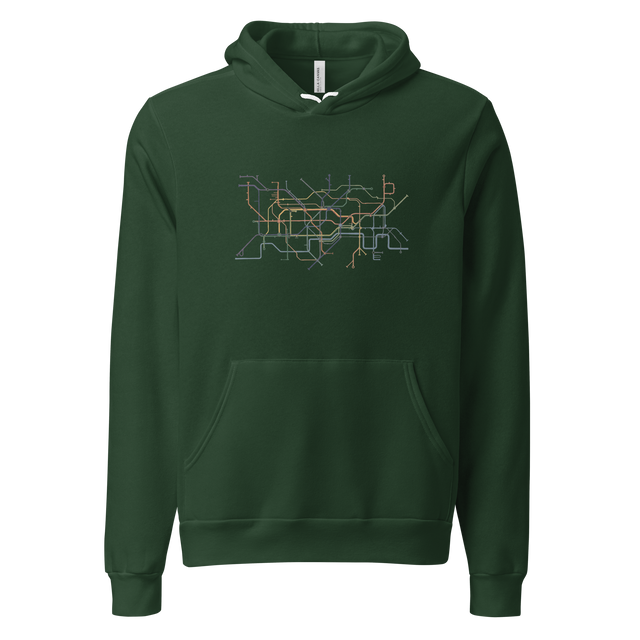 Geometric transit map illustration featured on a comfortable Pullover Hoodie.