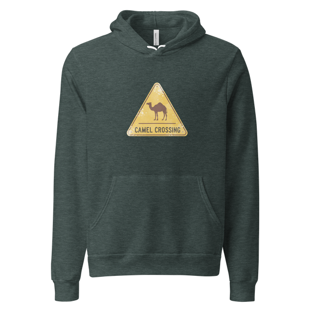 Minimalist weathered camel sign graphic in color ink wash on a comfortable Pullover Hoodie.