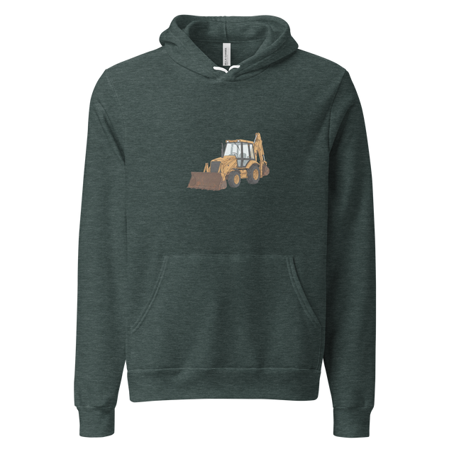 Minimalist backhoe graphic on a soft Pullover Hoodie.