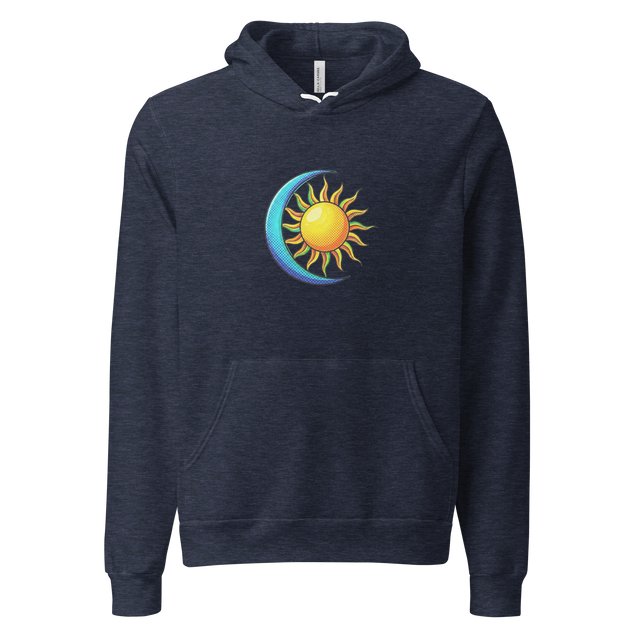 Minimalist line art illustration of sun and moon on Pullover Hoodie