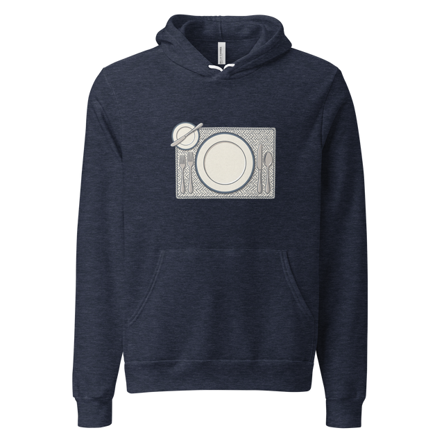 Bird's eye view table setting illustration in clean paint brush lines on Pullover Hoodie
