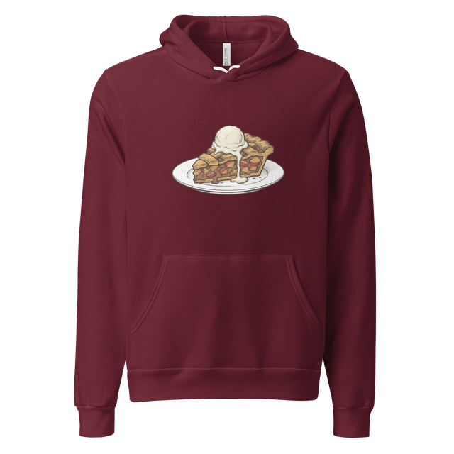 Graphic marker illustration of a warm apple pie slice and vanilla ice cream on a Pullover Hoodie.