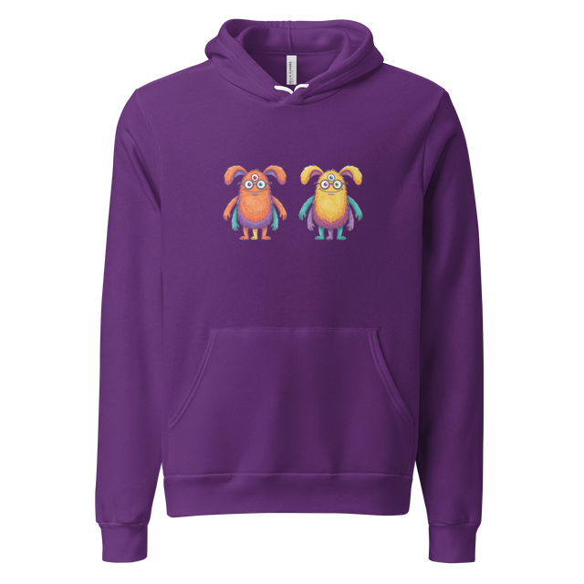 Whimsical three-eyed monster graphic on a Pullover Hoodie.