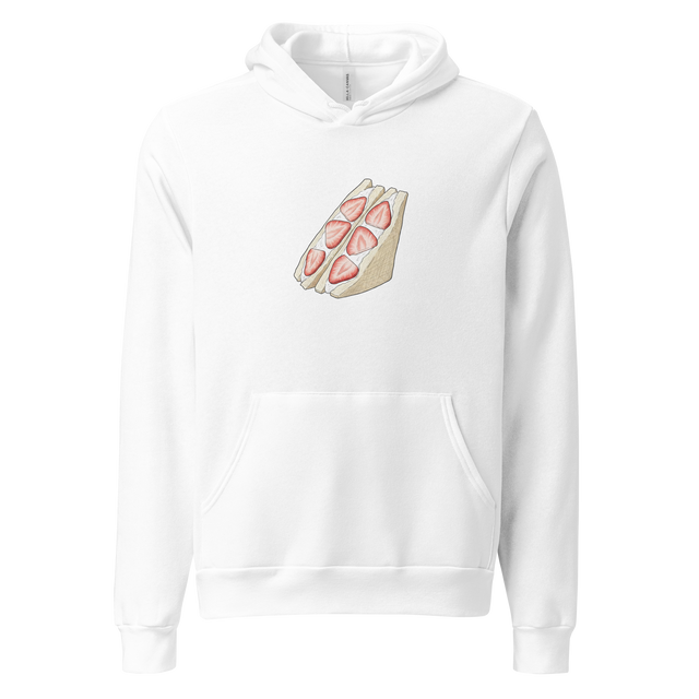 Graphic illustration of a Japanese Ichigo Sando strawberry sandwich on a comfortable pullover hoodie.
