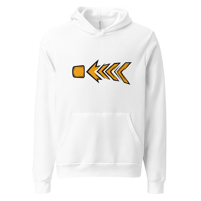 Bold amber chevron motif with distressed textures on a Pullover Hoodie.