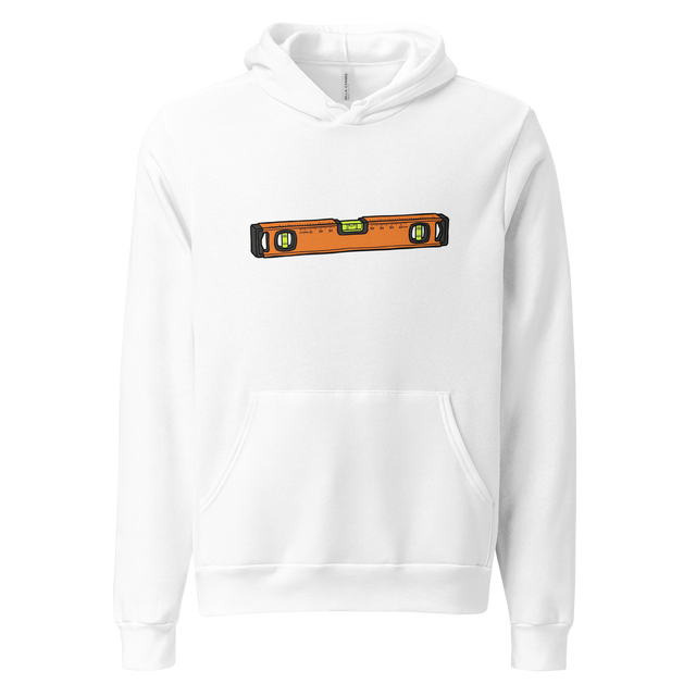 Hand-drawn marker illustration of an orange and black contractor's level with slightly off-center bubbles on a Pullover Hoodie.