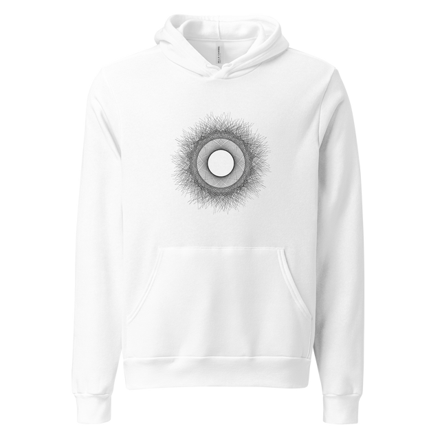 Absolute Tangent sharp architect ink black only overlapping tangents creating an emergent circle on a Pullover Hoodie.