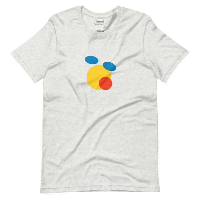 Abstract design of deconstructed emoji face using bold circles and ovals in bright colors