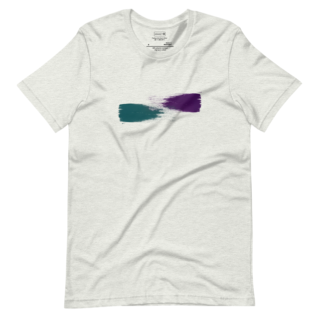 Wide deep teal and deep purple dry brush strokes fading on a minimalist Unisex Short Sleeve T-Shirt.
