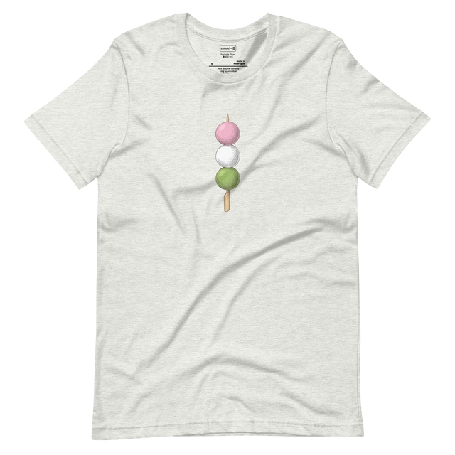 Hand-drawn color pencil illustration of pink white and green hanami dango on a Short Sleeve T-Shirt