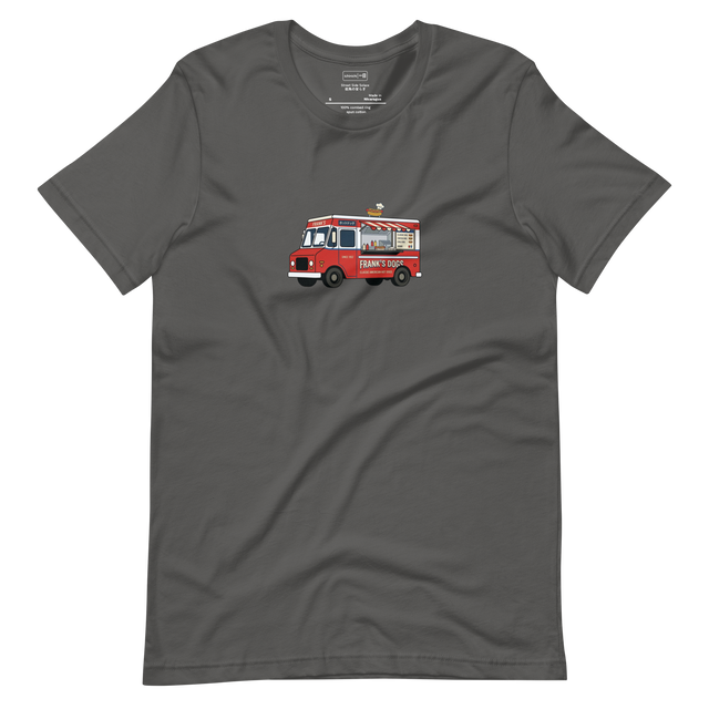 Minimalist illustration of a classic hot dog food truck with clean lines on a Short Sleeve T-Shirt.