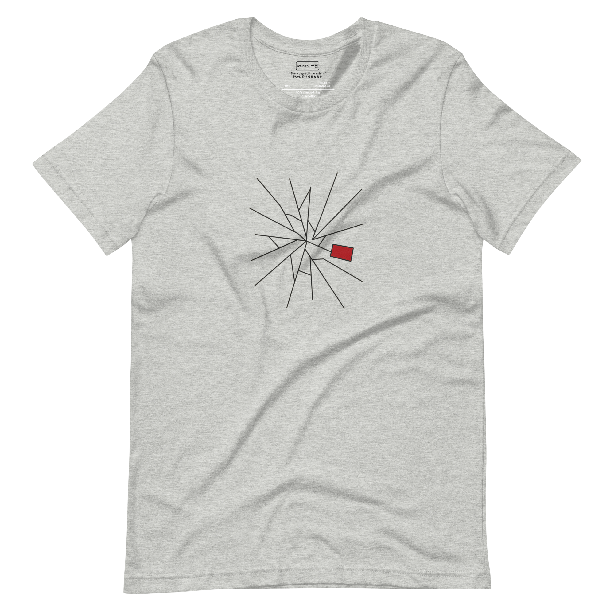 Abstract graphic with sharp fractured lines and a single red rectangle