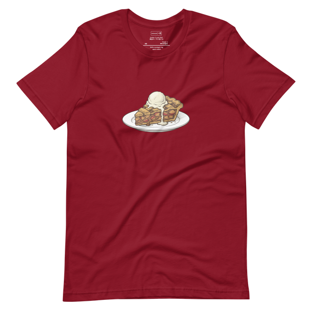 Marker illustration of a slice of apple pie with melting vanilla ice cream on a plate, centered on a Short Sleeve T-Shirt.
