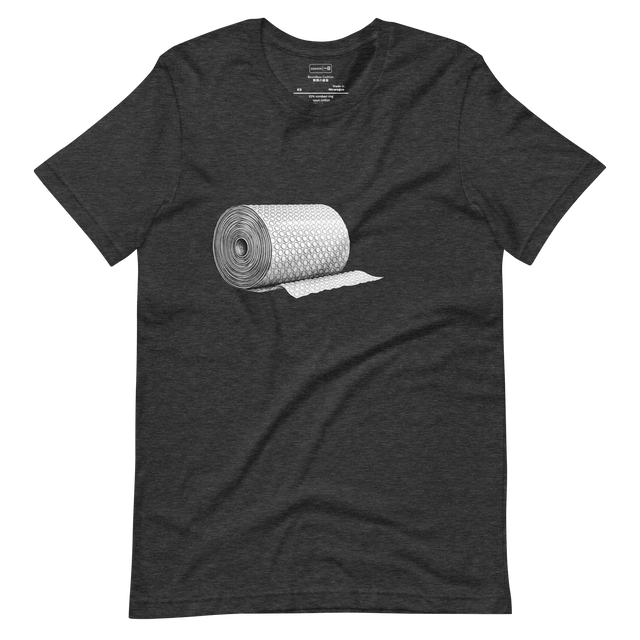 A stippling ink illustration of a large roll of bubble wrap with repeating circular patterns on a Short Sleeve T-Shirt.
