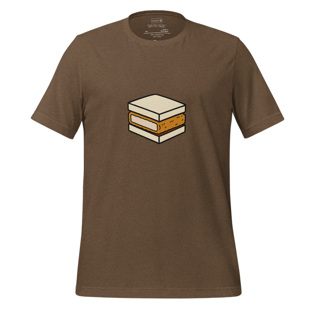 Minimal graphic of a Japanese pork katsu sandwich with cutlet between two slices of milk bread.