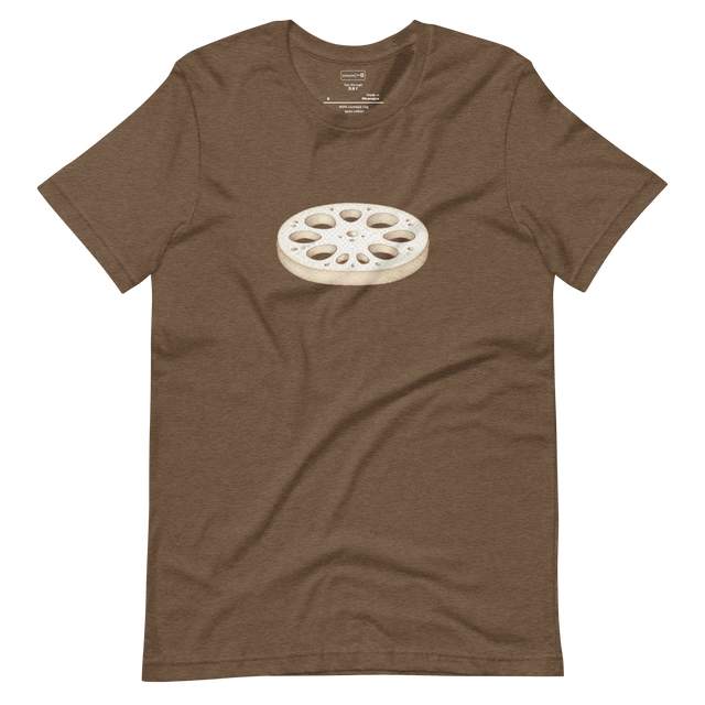 Minimalist lotus root cross-section illustration on white T-Shirt.