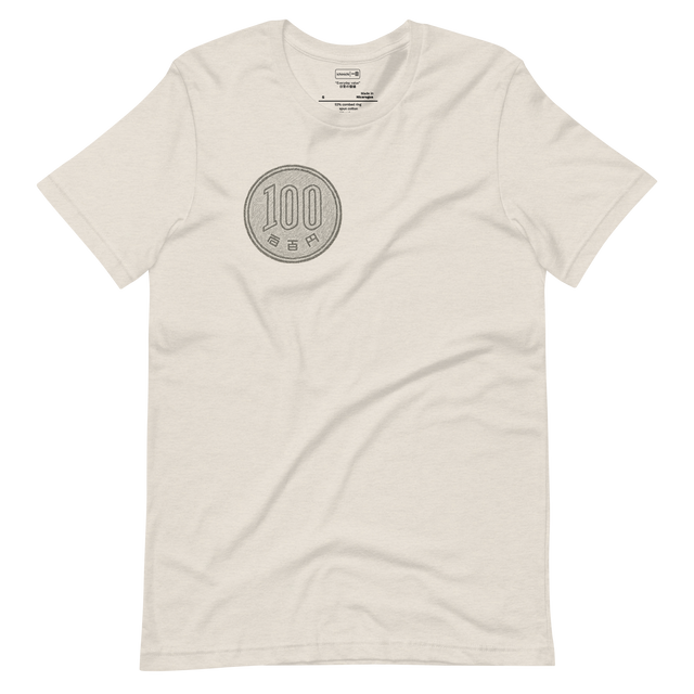 Crayon-style drawing of a Japanese 100 yen coin with hand-drawn texture