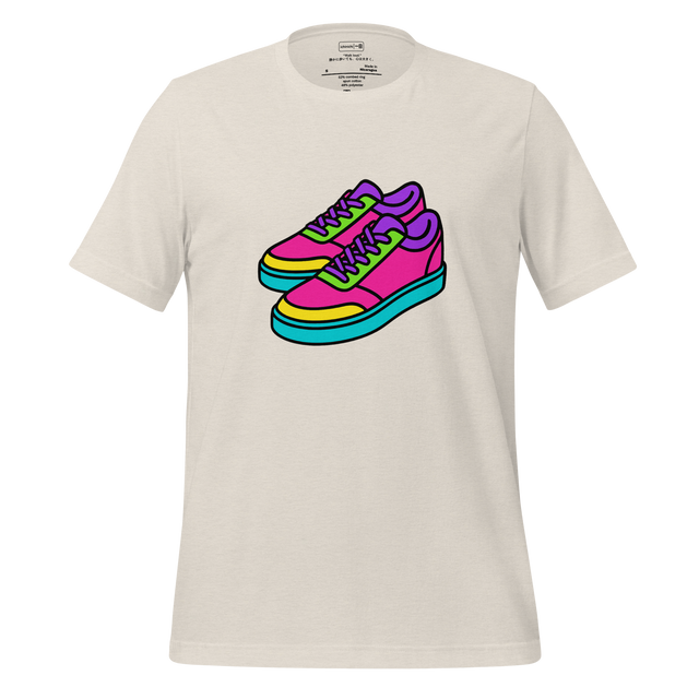 Minimalist T-Shirt design featuring a Pop Art–inspired pair of sneakers with bold outlines and saturated colors.