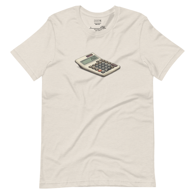 Minimalist illustration of a vintage calculator with raised buttons, T-Shirt graphic.